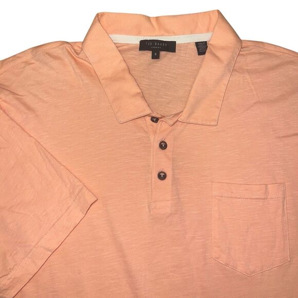 Ted Baker Mens Cotton Polo Shirt 6 XL Orange Peach Short Sleeve - Picture 4 of 9